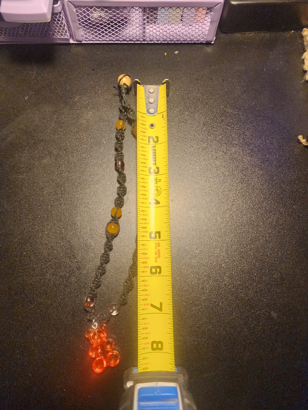 Handmade Black Cord Necklace with Orange Glass Beads